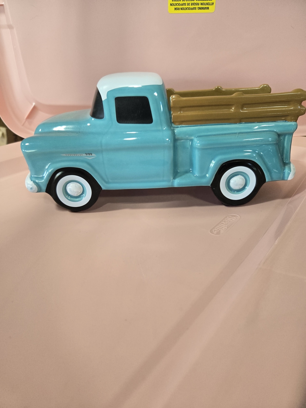 Teleflora Turquoise and Gold Ceramic Pickup Truck Accent